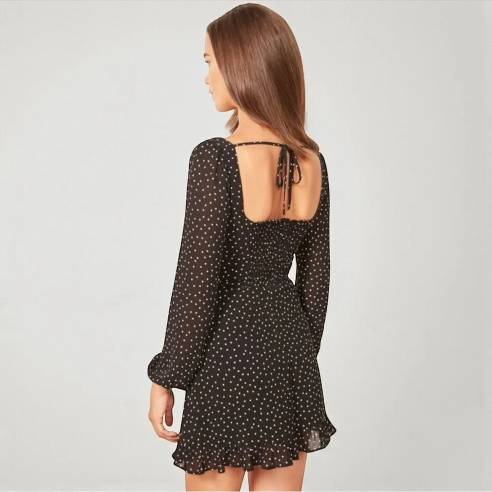 Reformation Bradshaw Mini Black White Polka Dot Dress